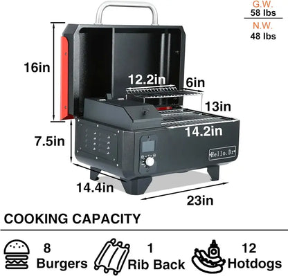 Portable 8-in-1 Electric Pellet Grill — Compact Tabletop BBQ with Steam Tech, Ideal for RVs, Camping & Tailgating