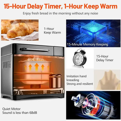 KBS 17-Function Stainless Steel Bread Maker with Dual Heating Elements