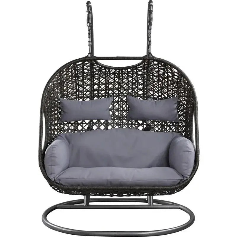 Woven Wicker Patio Swing Chair  All-Weather Resin, Curved Backrest, Powder-Coated Frame