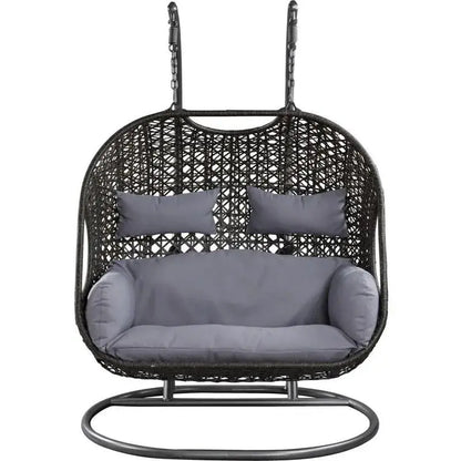 Woven Wicker Patio Swing Chair  All-Weather Resin, Curved Backrest, Powder-Coated Frame