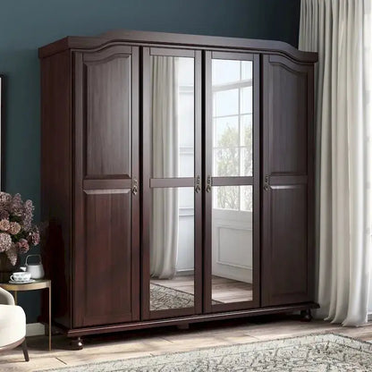 Kyle Armoire by Palace Imports  Handcrafted 4-Door Solid Wood Wardrobe with Optional Mirrored Panels