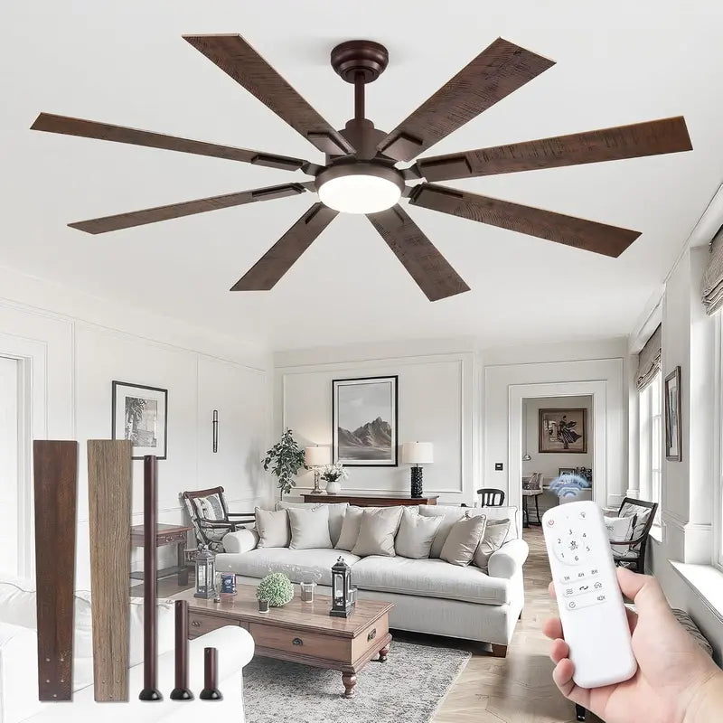 ZMISHIBO 72-Inch Dual-Finish Ceiling Fan with Integrated Light & Remote | Indoor/Outdoor Quiet DC Motor, 6-Speed Reversible, 3-CCT Adjustable Lighting, 8-Blade Modern Design