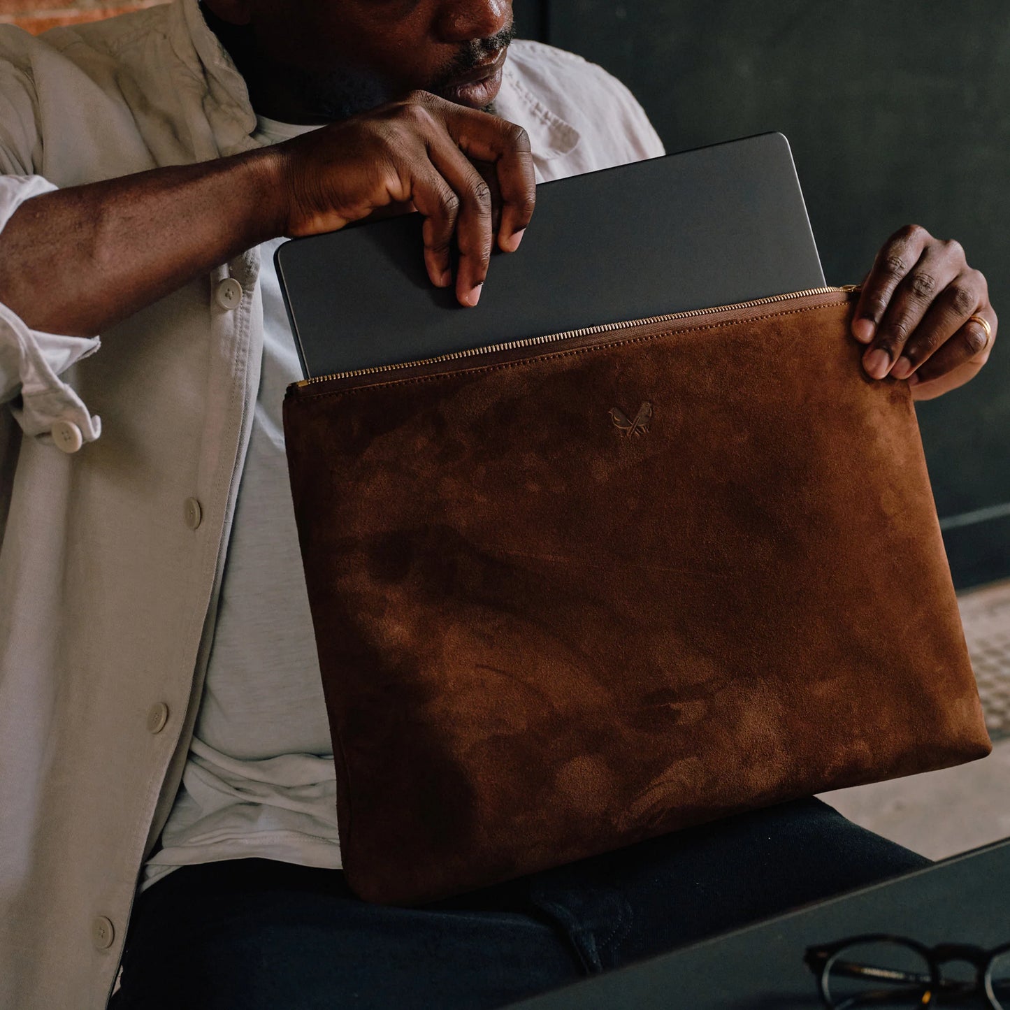 Suede Flight Folio - Tobacco Brown