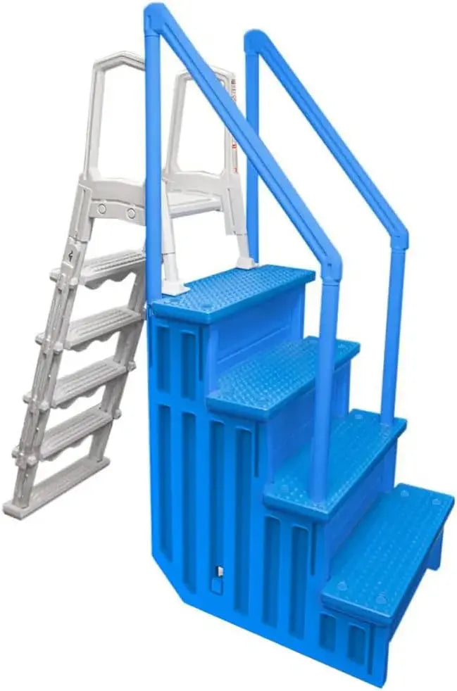Gray Anti-Slip In-Pool Steps  Deck-Mountable Safety Stairs for Above-Ground Pools