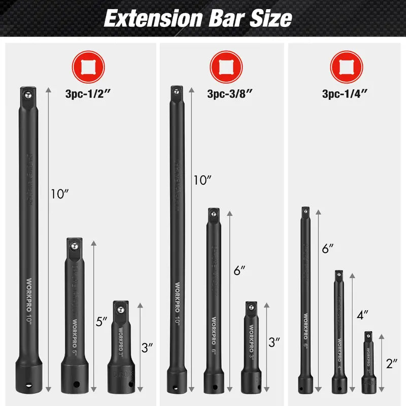 WORKPRO 9-Piece Impact Driver Extension Bar Kit  Durable Hex-Shank Extensions