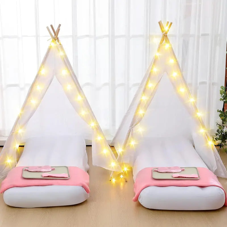 Windyun 8-Piece Kids Teepee Tent Set  Portable White Play Tent for Sleepovers, Parties & Indoor Camping