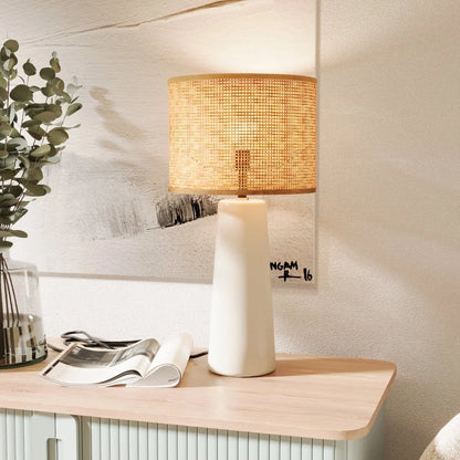 Lampe   poser en c ramique et rotin