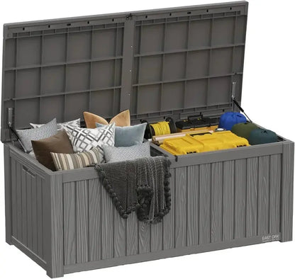 EAST OAK 60-Gallon Weatherproof Deck Box — Resin Outdoor Storage Bin for Patio or Garage