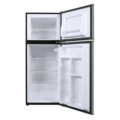 Galanz 4.6 Cu. Ft. Two-Door Mini Fridge with Freezer  Stainless Steel Finish