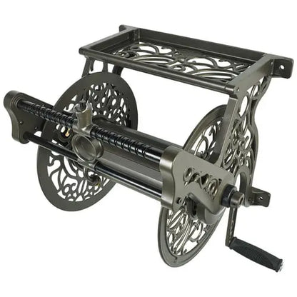 Liberty Garden 125′ Wall Mounted Cast Aluminum Hose Reel with Hose Guide