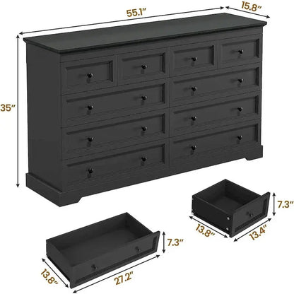 10-Drawer Wooden Dresser  Tall Chest of Drawers with Ample Storage Capacity