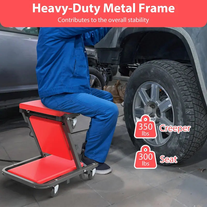 Rolling Z-Style Folding Mechanic Creeper Seat with Six Swivel Casters