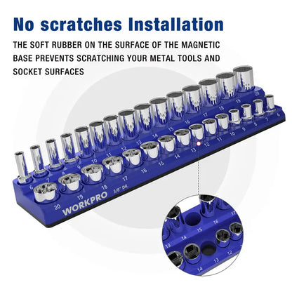 WORKPRO Magnetic Socket Organizer for 1/4″, 3/8″, and 1/2″ Drive  Metric & SAE Sizes (Sockets Not Included)