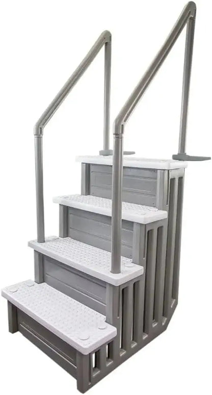 Gray Anti-Slip In-Pool Steps  Deck-Mountable Safety Stairs for Above-Ground Pools