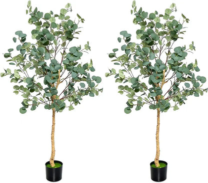 5.5-Foot Faux Eucalyptus Tree  Lifelike Silver Dollar Leaf Plant in Decorative Pot