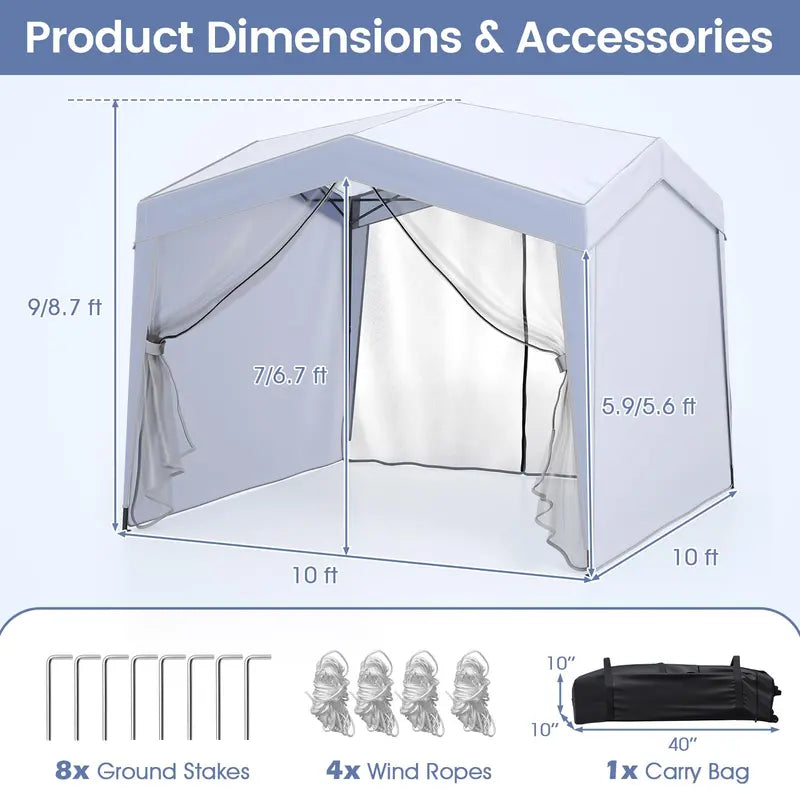 10 ft x 10 ft Removable-Sidewall Canopy Tent  UPF50+ Pop-Up Shelter with Mesh Netting