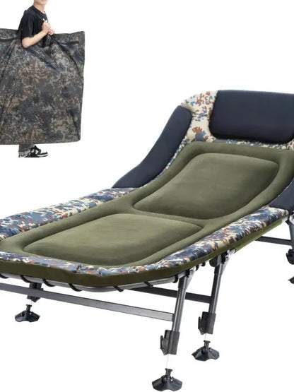Portable Military Camping Cot for Adults 330lbs  Heavy Duty Folding Bed with Soft Padded Cushion, 180° Adjustable Reclining Outdoor Lounger, Green