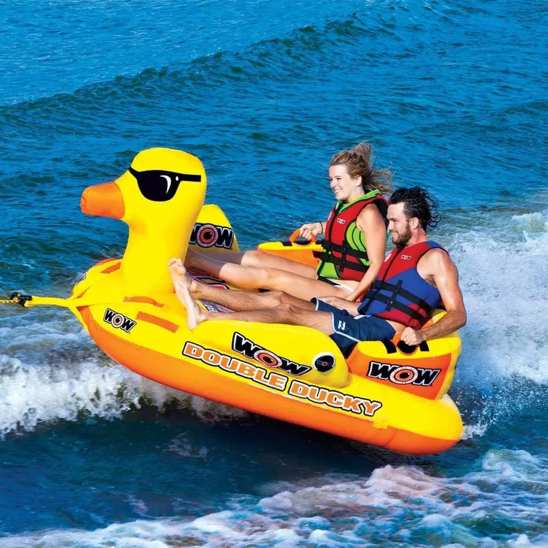 WOW Sports Double Ducky 2-Person Towable Tube  340-Lb Capacity, Heavy-Duty PVC, Dual Tow Points