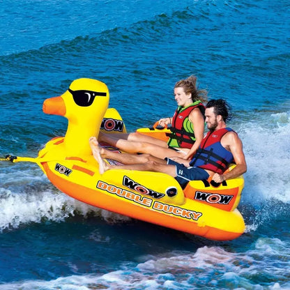 WOW Sports Double Ducky 2-Person Towable Tube  340-Lb Capacity, Heavy-Duty PVC, Dual Tow Points