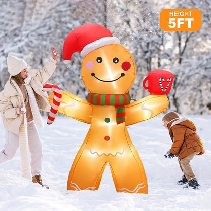 5ft Inflatable Gingerbread Man with LED Lights  Durable Outdoor Christmas Decoration