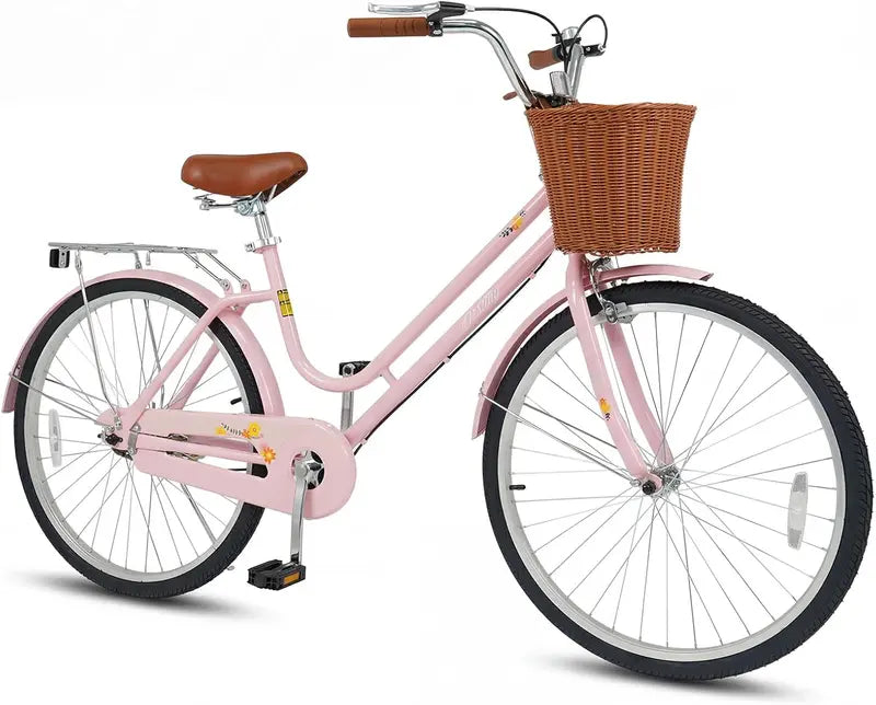 Classic Beach Cruiser Bike  Front Basket, Rear Rack, Bell  Designed for Teens & Adults