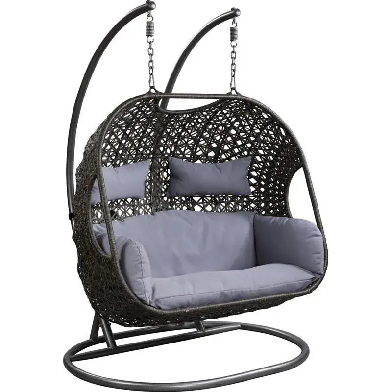 Woven Wicker Patio Swing Chair  All-Weather Resin, Curved Backrest, Powder-Coated Frame
