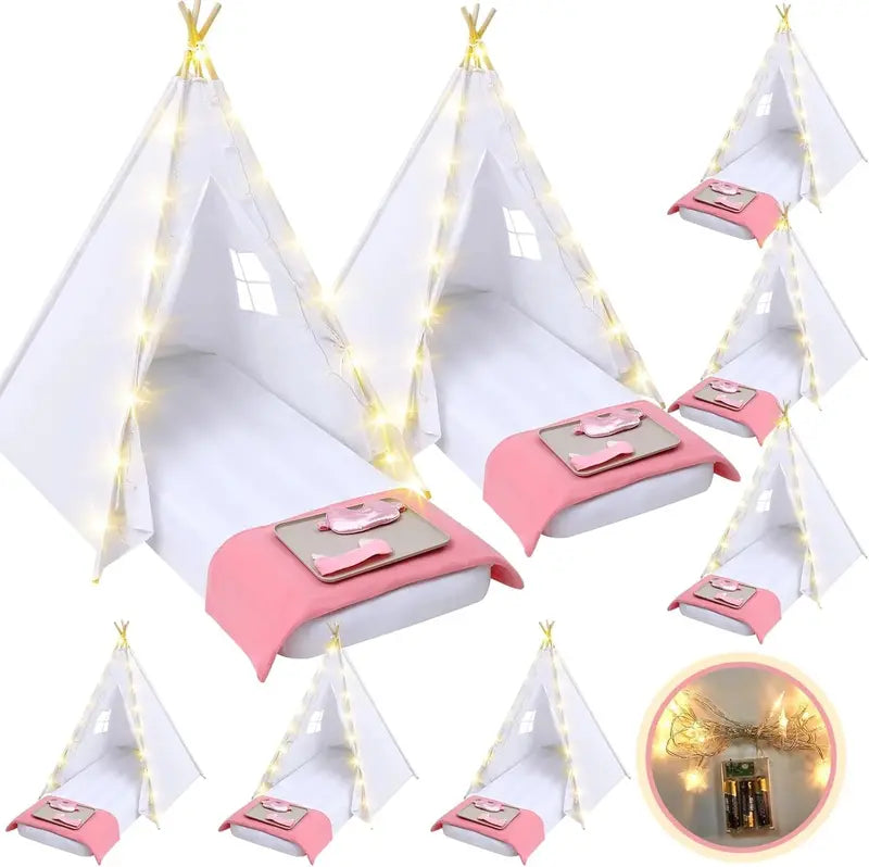 Windyun 8-Piece Kids Teepee Tent Set  White Fabric Play Tents for Sleepovers & Indoor Fun