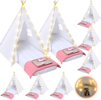 Windyun 8-Piece Kids Teepee Tent Set  White Fabric Play Tents for Sleepovers & Indoor Fun