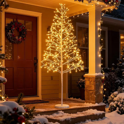 5/6/7-Foot Pre-Lit LED Birch Twig Tree with Warm White Lighting and Reinforced Base