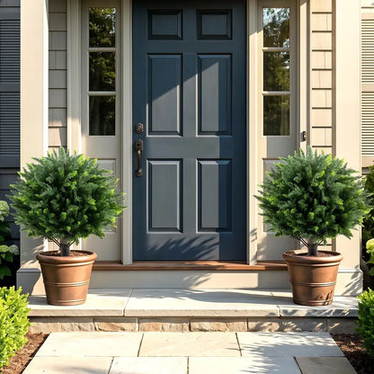 Set of Two 27.5-Inch Artificial Cypress Topiaries  UV-Resistant Patio &amp; Porch Decor