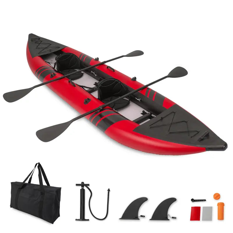 12.5-Foot Inflatable Tandem Kayak for One or Two Riders  507-Pound Weight Capacity with Full Accessory Kit & Portable Carry Bag