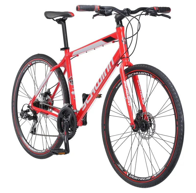 Schwinn Kempo Hybrid Road Bike  700c Wheels, 21-Speed Shimano Drivetrain, Men’s Red Frame
