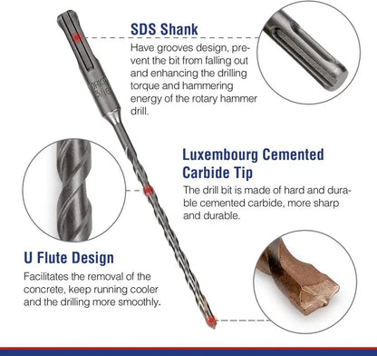 WORKPRO SDS-Plus Carbide Drill Bit Set (8 pcs) for Concrete, Brick & Stone  Includes Protective Case