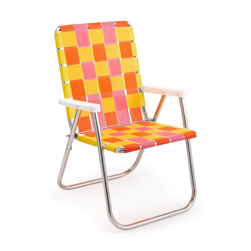 Classic Sunset Lawn Chair  Foldable Aluminum Outdoor Seating with Comfortable Backrest