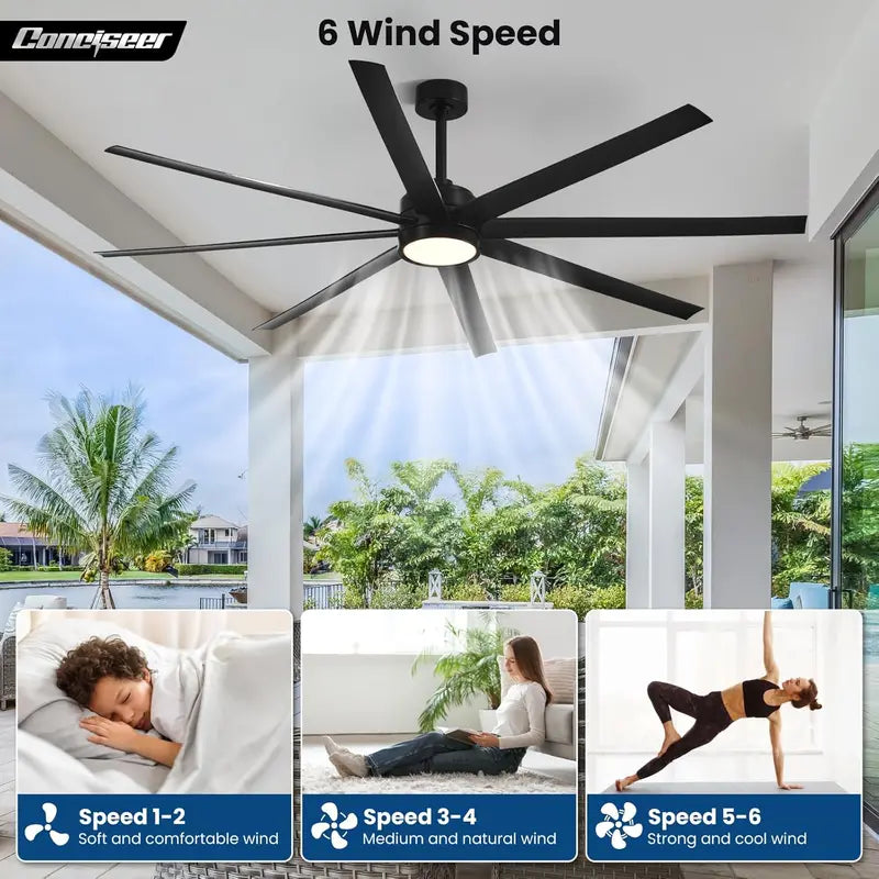 72-Inch Modern Ceiling Fan with Dimmable 3-CCT Light & Remote | 8-Blade Quiet DC Motor, 6-Speed Reversible, 24W Energy-Efficient Design for Living Rooms, Bedrooms, Patios, or Industrial Spaces