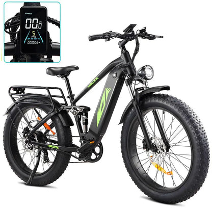 Ridstar 1000W Adult Electric Fat-Tire Mountain Ebike  48V 17.5Ah Battery, 26¡å Full Suspension, 28MPH, 60-Mile Range, UL Certified