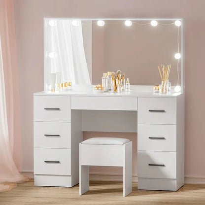 Artiss White Dressing Table Set  LED-Lit Vanity Mirror with Stool & 10 Bulbs