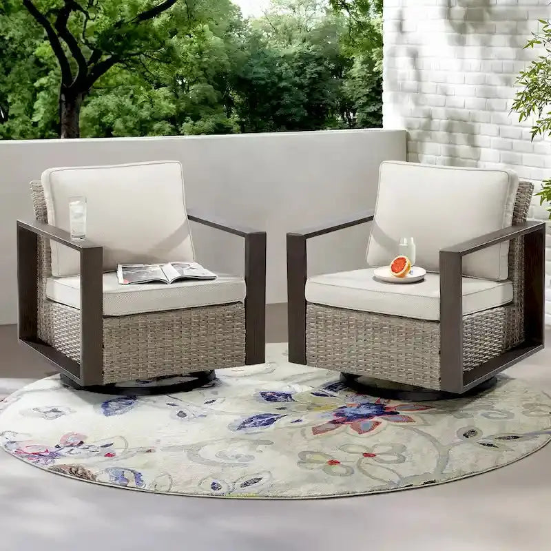 Cozywor Outdoor Wicker Rocking Chair Set  2-Piece Patio Seating with Cushions & Metal Frame