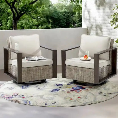 Cozywor Outdoor Wicker Rocking Chair Set  2-Piece Patio Seating with Cushions & Metal Frame