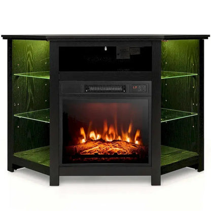 Costway Electric Fireplace TV Stand  LED-Lit Media Console with 18″ Heater & Adjustable Flame Effects