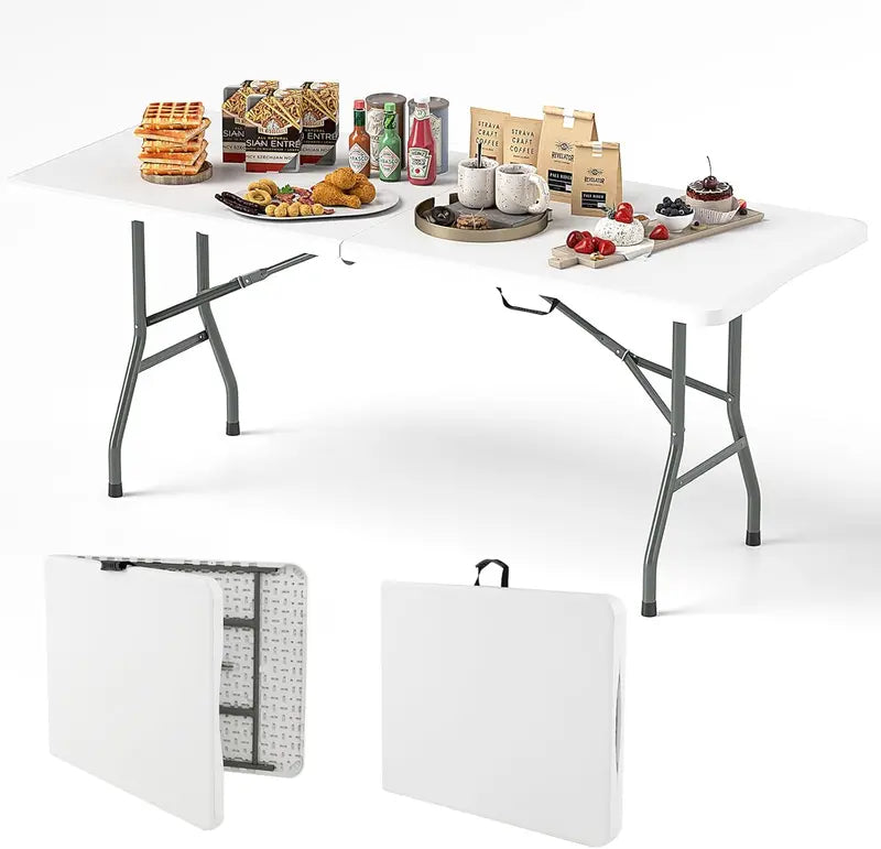 6-Foot Heavy-Duty Plastic Folding Table  350 lb Capacity, HDPE Top for Outdoor Use