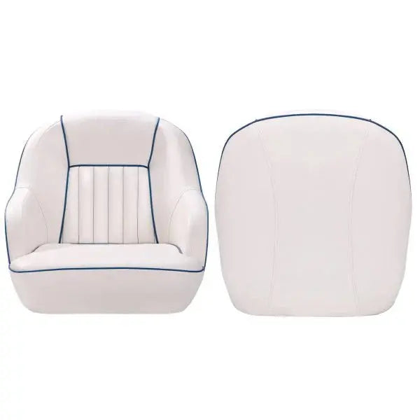 White & Blue Pontoon Boat Captain’s Seat  Fold-Back Backrest, Cabin-Ready