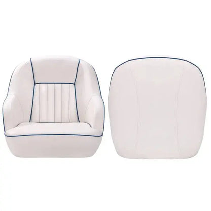 White & Blue Pontoon Boat Captain’s Seat  Fold-Back Backrest, Cabin-Ready