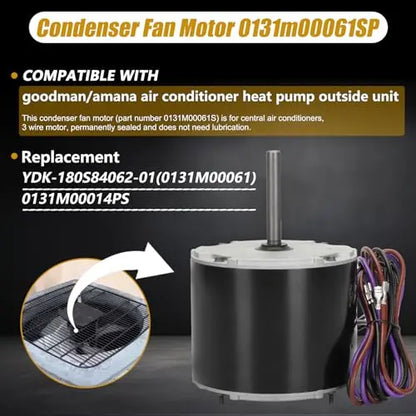 1/4 HP Condenser Fan Motor  Replaces Goodman 0131M00061SP, YDK-180S84062-01 | Zongshan Broad-Ocean 830 RPM 208/230V