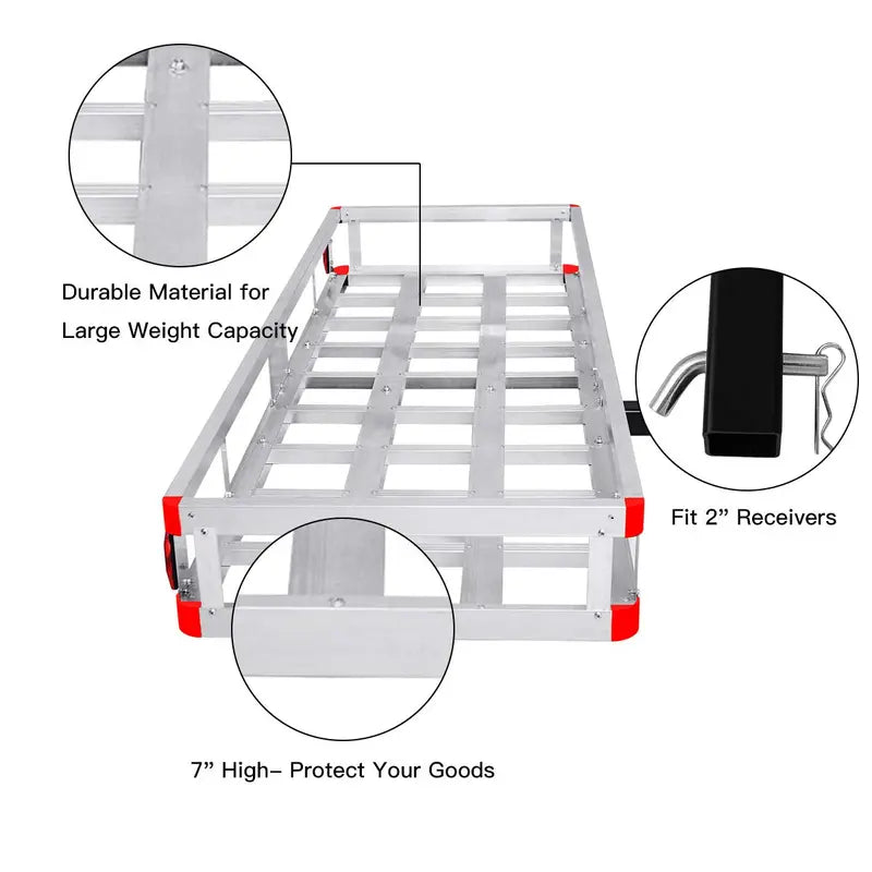 60″ x 22″ Aluminum Hitch-Mount Cargo Carrier  Fits Standard 2-Inch Trailer Receivers