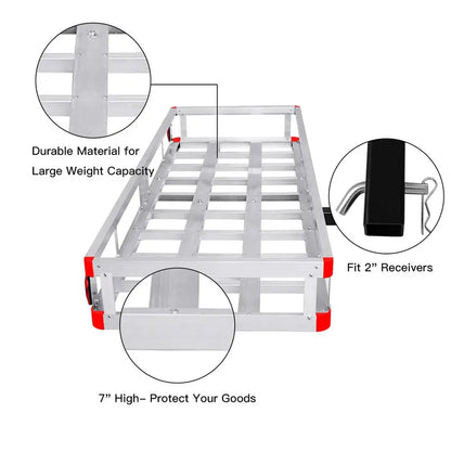 60″ x 22″ Aluminum Hitch-Mount Cargo Carrier  Fits Standard 2-Inch Trailer Receivers