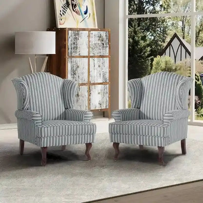 Classic Wingback Accent Chair Duo  Traditional Upholstered Armchairs for Living Spaces