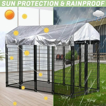 NiamVelo 8’x4’x6′ Large Dog Kennel Heavy Duty Playpen Welded Dog Cage with Water-Resistant Cover, Outdoor Dog Fence Crate for Backyard, Black