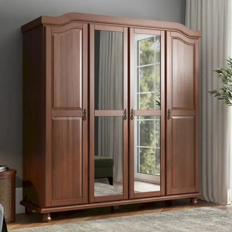 Kyle Armoire by Palace Imports  Handcrafted 4-Door Solid Wood Wardrobe with Optional Mirrored Panels