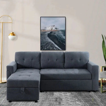 Convertible Reversible Sectional with Pull-Out Sleeper, Integrated Storage Chaise, and Sturdy Support Legs